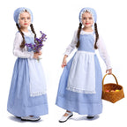 Girls Pioneer Costume Long Sleeve Dress with Apron colonial bonnet for 3-12Y