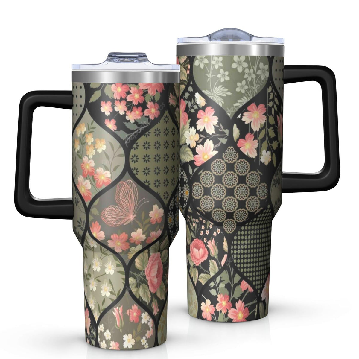 OBREWU Pioneer Flower Tumbler with Handle and Lid,40oz Pioneer Flower Double Wall Vacuum Insulated Tumbler,Pioneer Flower Cups Gift for Women and Men