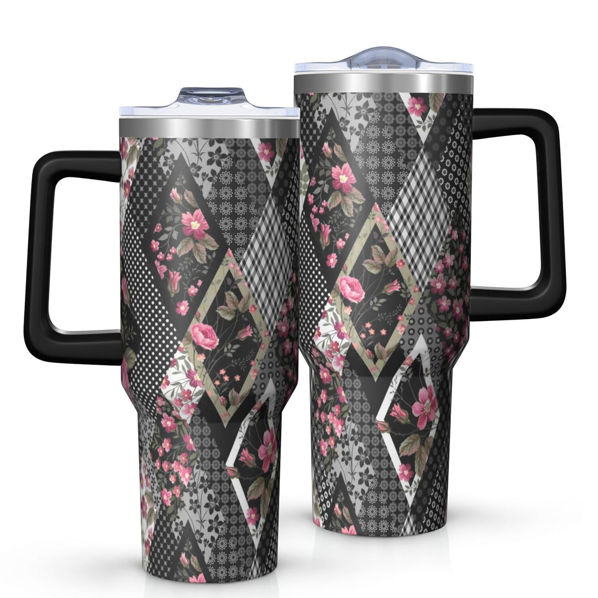 OBREWU Pioneer Flower Tumbler with Handle and Lid,40oz Pioneer Flower Double Wall Vacuum Insulated Tumbler,Pioneer Flower Cups Gift for Women and Men