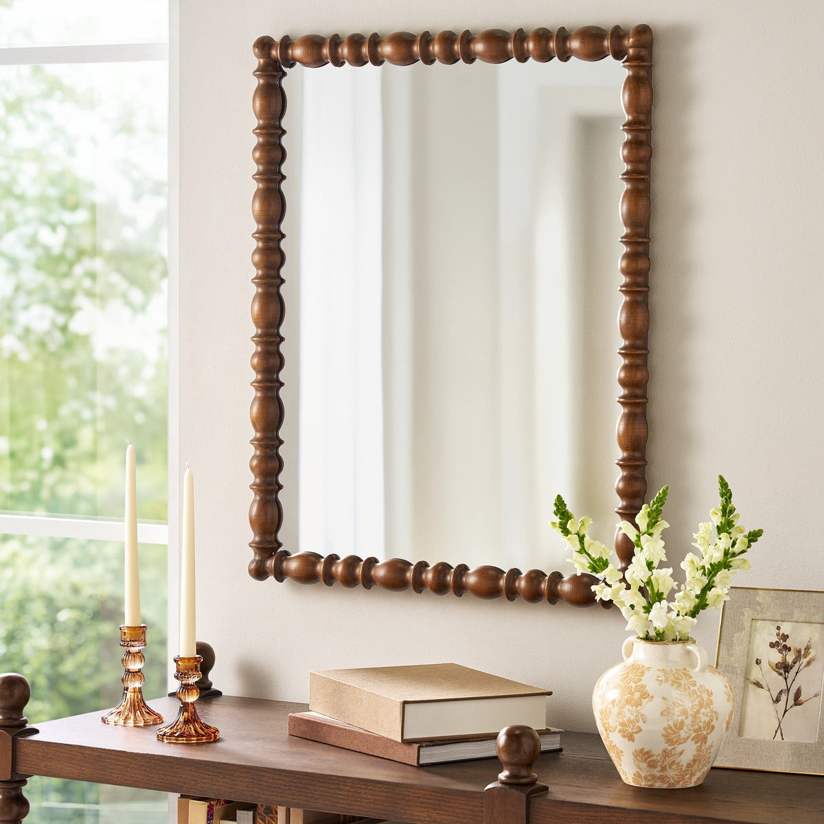 Harper Spindle Wood Decorative Wall Mirror | Prairie Lane - View 1