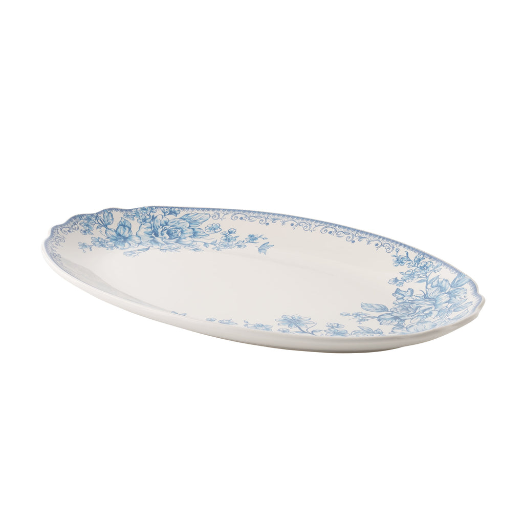 Agatha Stoneware 16-inch Serving Platter, Blue | Prairie Lane - View 1