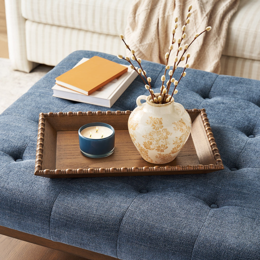Harper Rustic Brown Decorative Tray with Beaded Rim, 18.7 x 12.4 inches | Prairie Lane - View 1