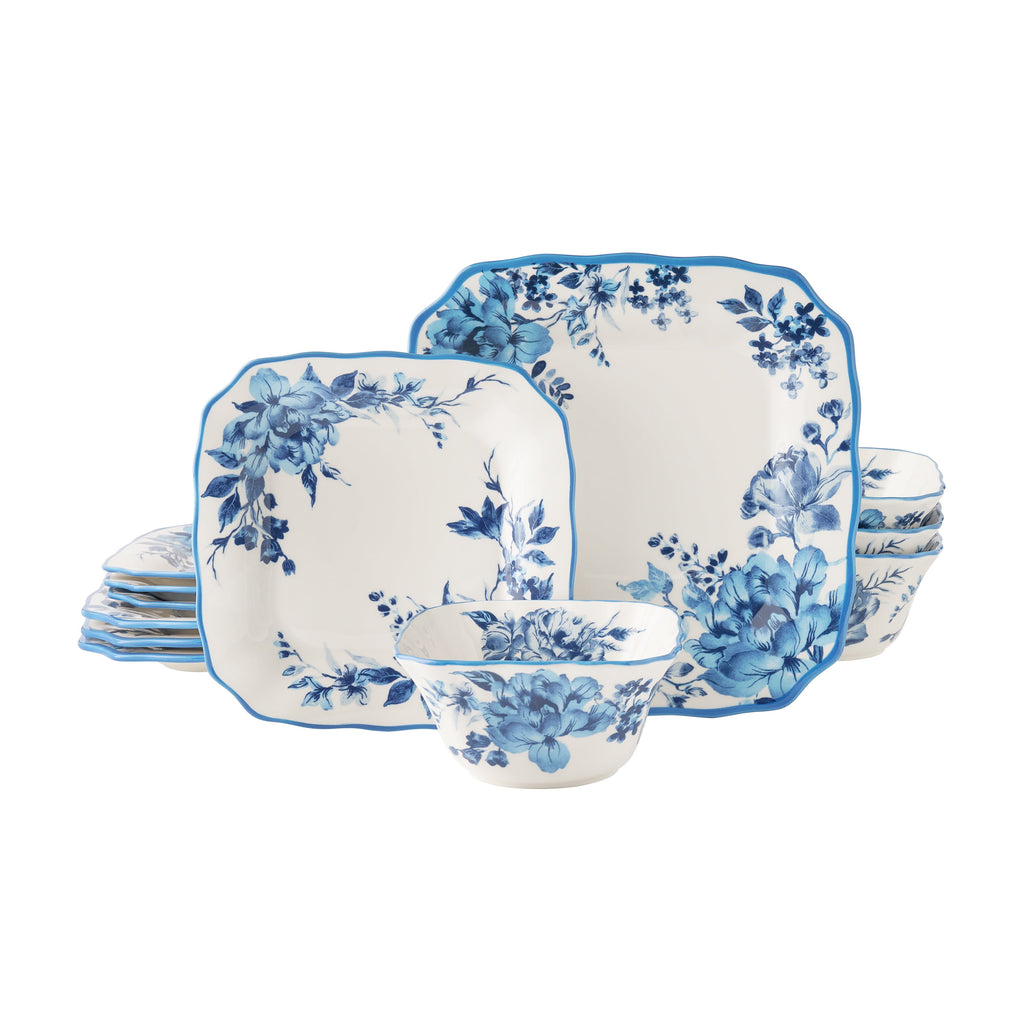 Delilah 12-Piece Stoneware Dinnerware Set, Blue | Prairie Lane - View 1