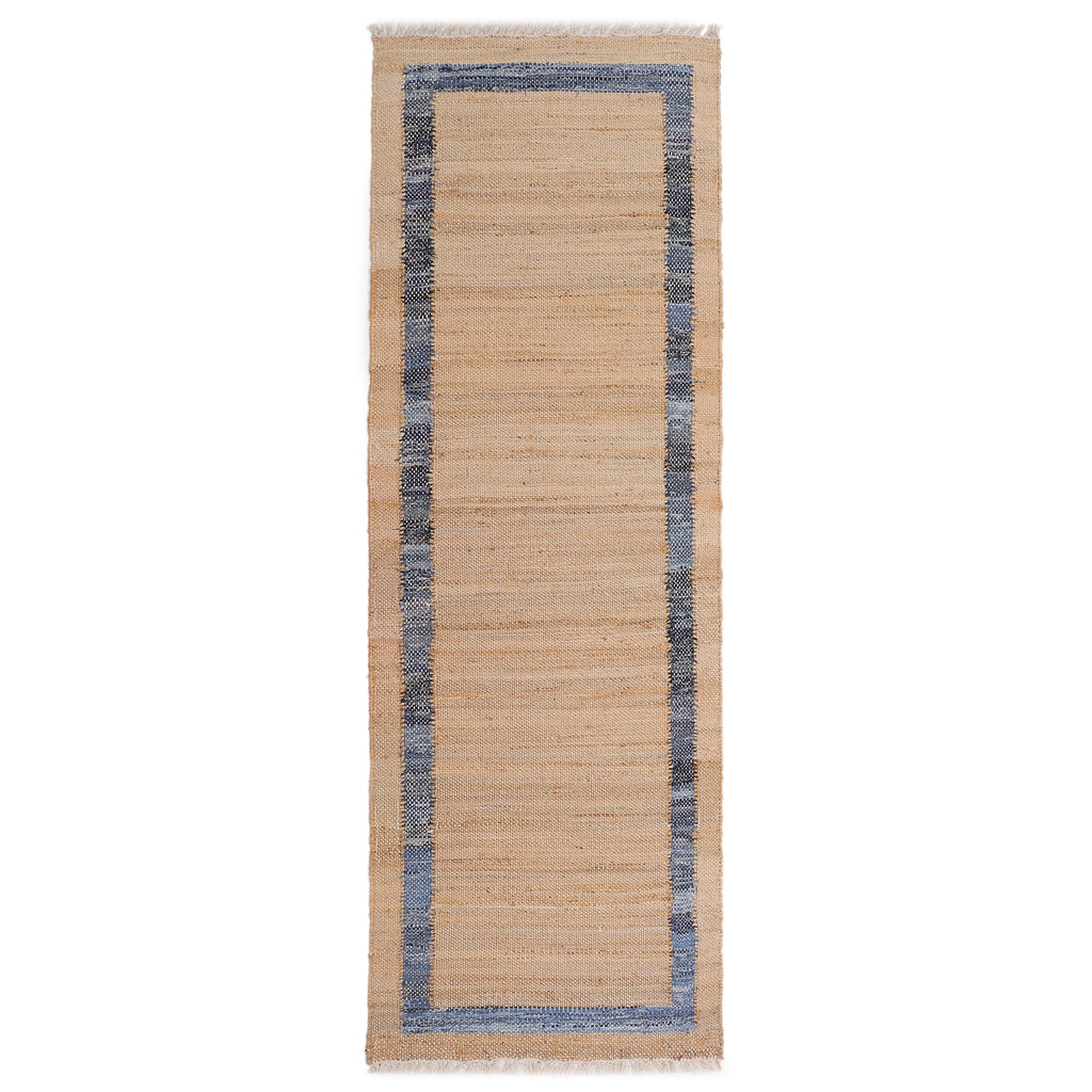 Denim Jute Runner Rug, Natural with Blue Border, 30 x 96 Inches | Prairie Lane - View 1