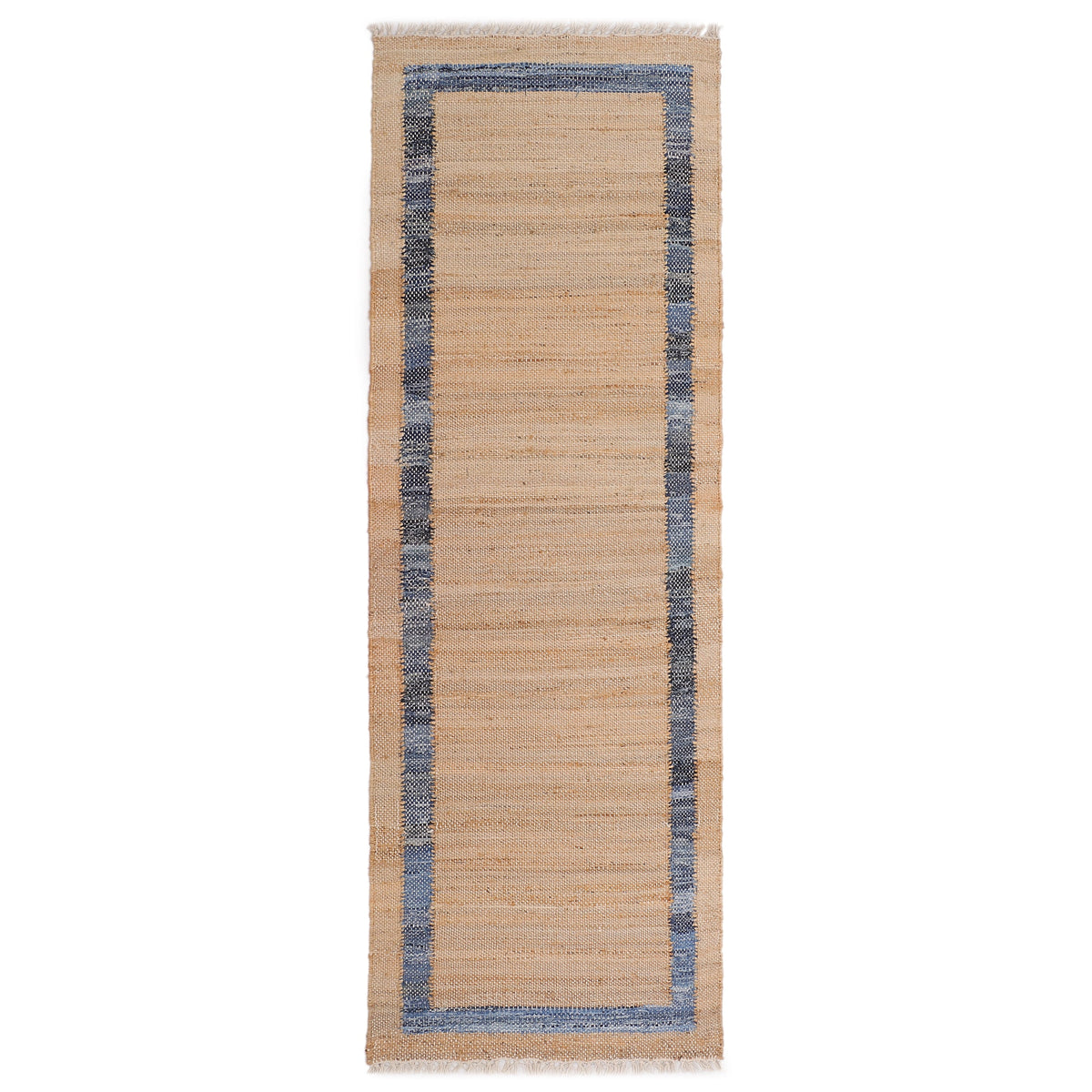 Denim Jute Runner Rug, Natural with Blue Border, 30 x 96 Inches | Prairie Lane - View 1