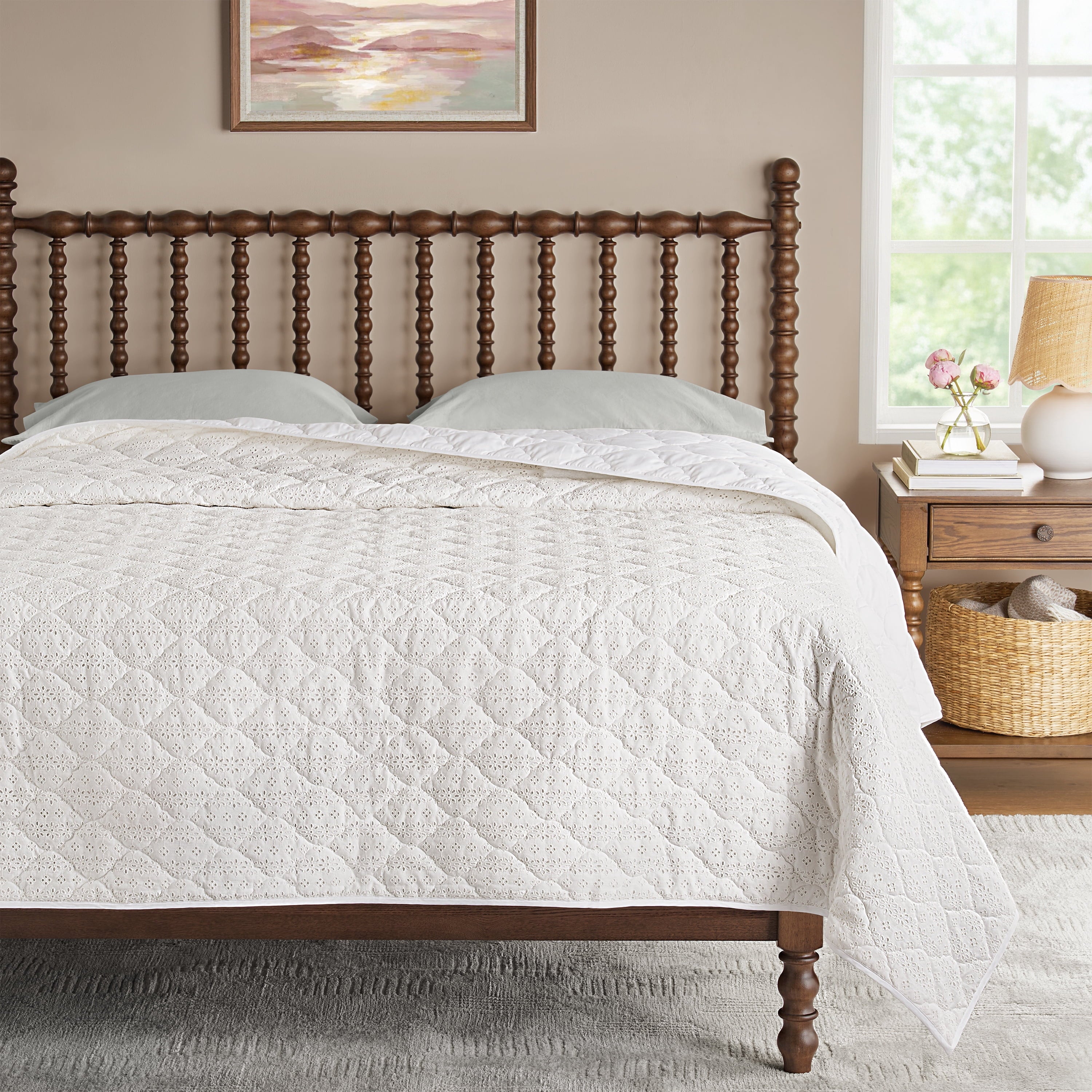 Eloise Floral Velvet Quilt, Full/Queen, Blue Dust Bedding | Prairie Lane