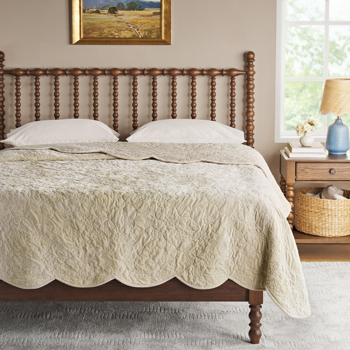 Eloise Floral Velvet Quilt, Full/Queen, Blue Dust Bedding | Prairie Lane