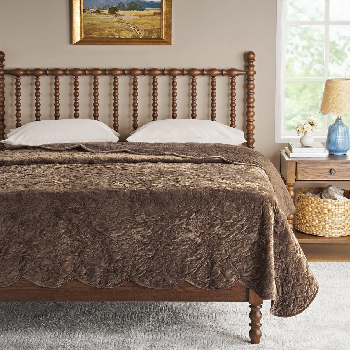 Eloise Floral Velvet Quilt, Full/Queen, Blue Dust Bedding | Prairie Lane