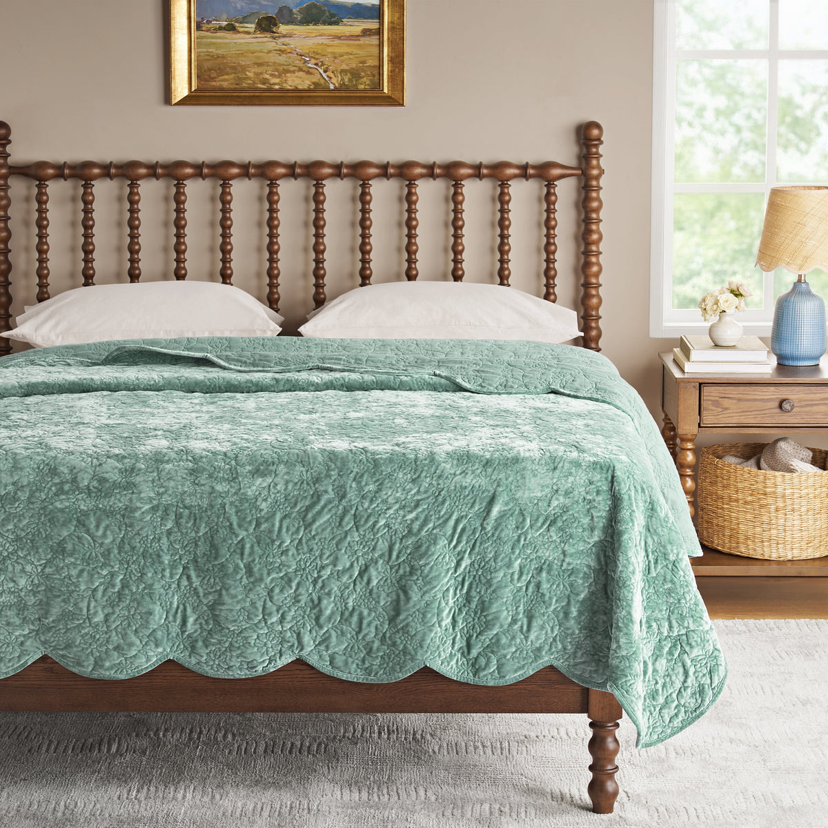 Eloise Floral Velvet Quilt, Full/Queen, Blue Dust Bedding | Prairie Lane
