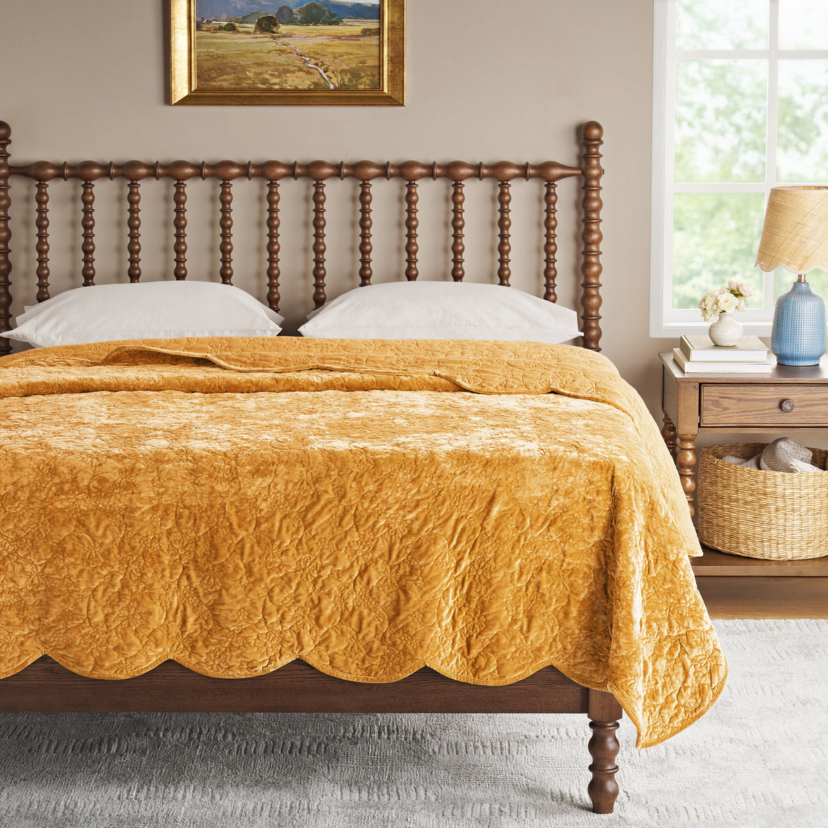 Eloise Floral Velvet Quilt, Full/Queen, Blue Dust Bedding | Prairie Lane