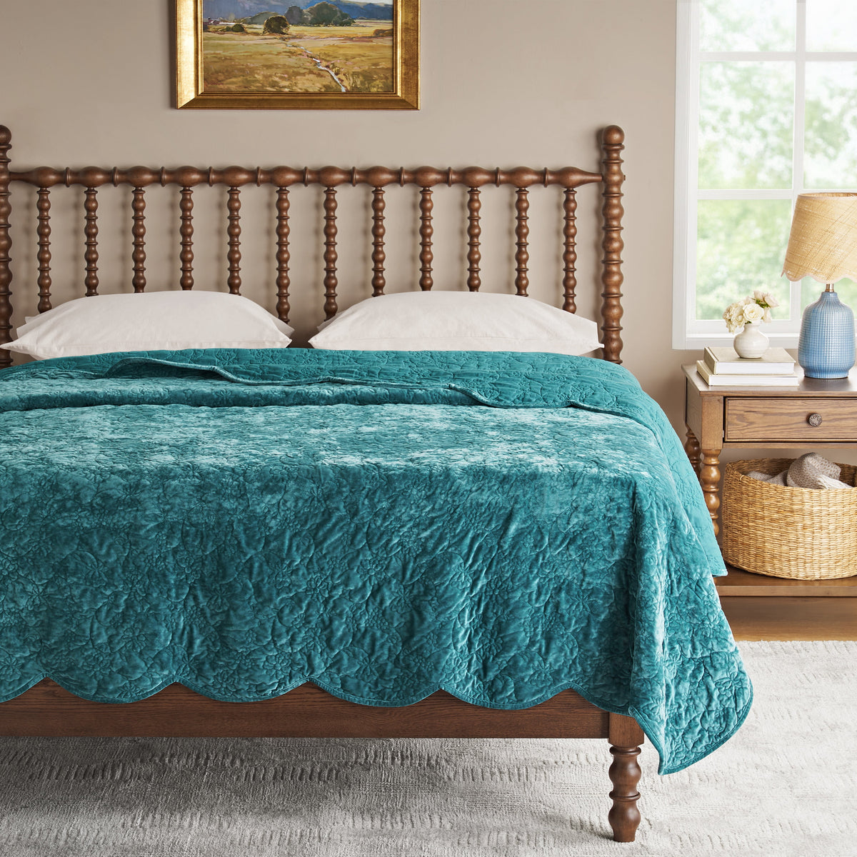 Eloise Floral Velvet Quilt, Full/Queen, Blue Dust Bedding | Prairie Lane