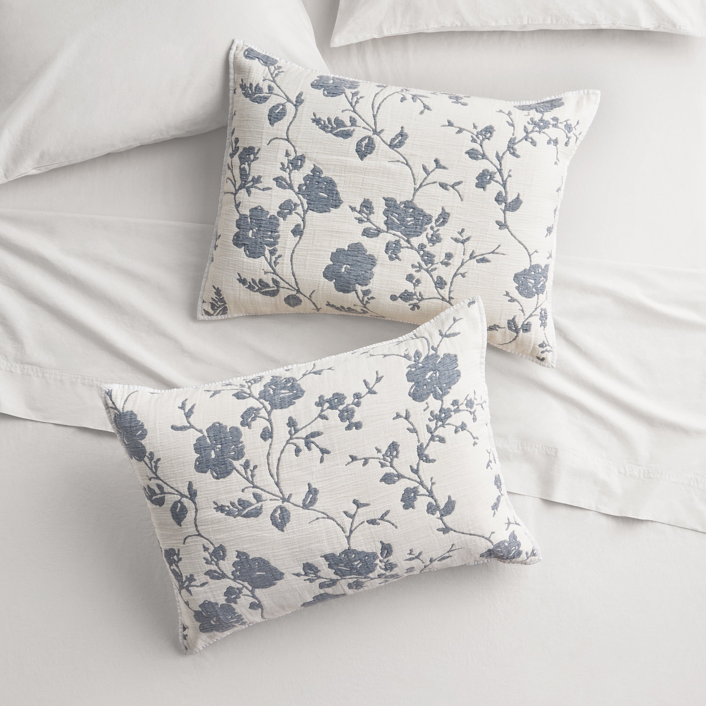 Agatha Floral Gauze Pillow Sham, Standard, Blue Dust, 2 Pack | Prairie Lane - View 1
