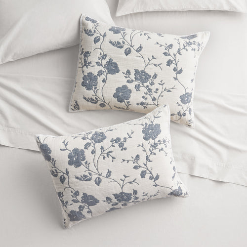 Agatha Floral Gauze Pillow Sham, Standard, Blue Dust, 2 Pack | Prairie Lane - View 1