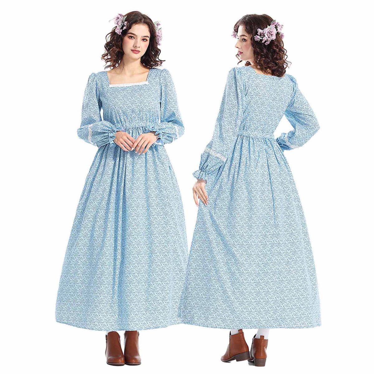 Pioneer Prairie Dress Women Floral Colonial Costume Long Sleeve American | Prairie Lane - View 1