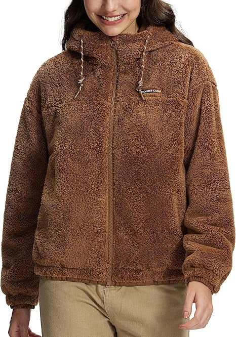 Women's Fuzzy Fleece Jacket Lightweight Full Zip Up Sherpa Jacket with Hood | Prairie Lane