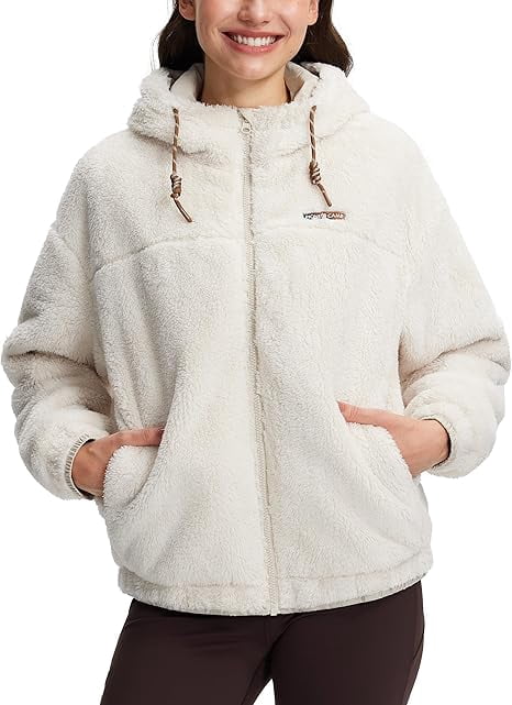 Women's Fuzzy Fleece Jacket Lightweight Full Zip Up Sherpa Jacket with Hood | Prairie Lane