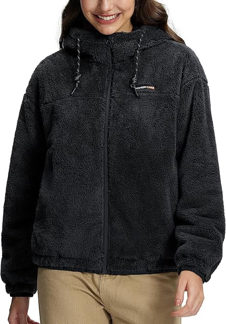 Women's Fuzzy Fleece Jacket Lightweight Full Zip Up Sherpa Jacket with Hood | Prairie Lane - View 1