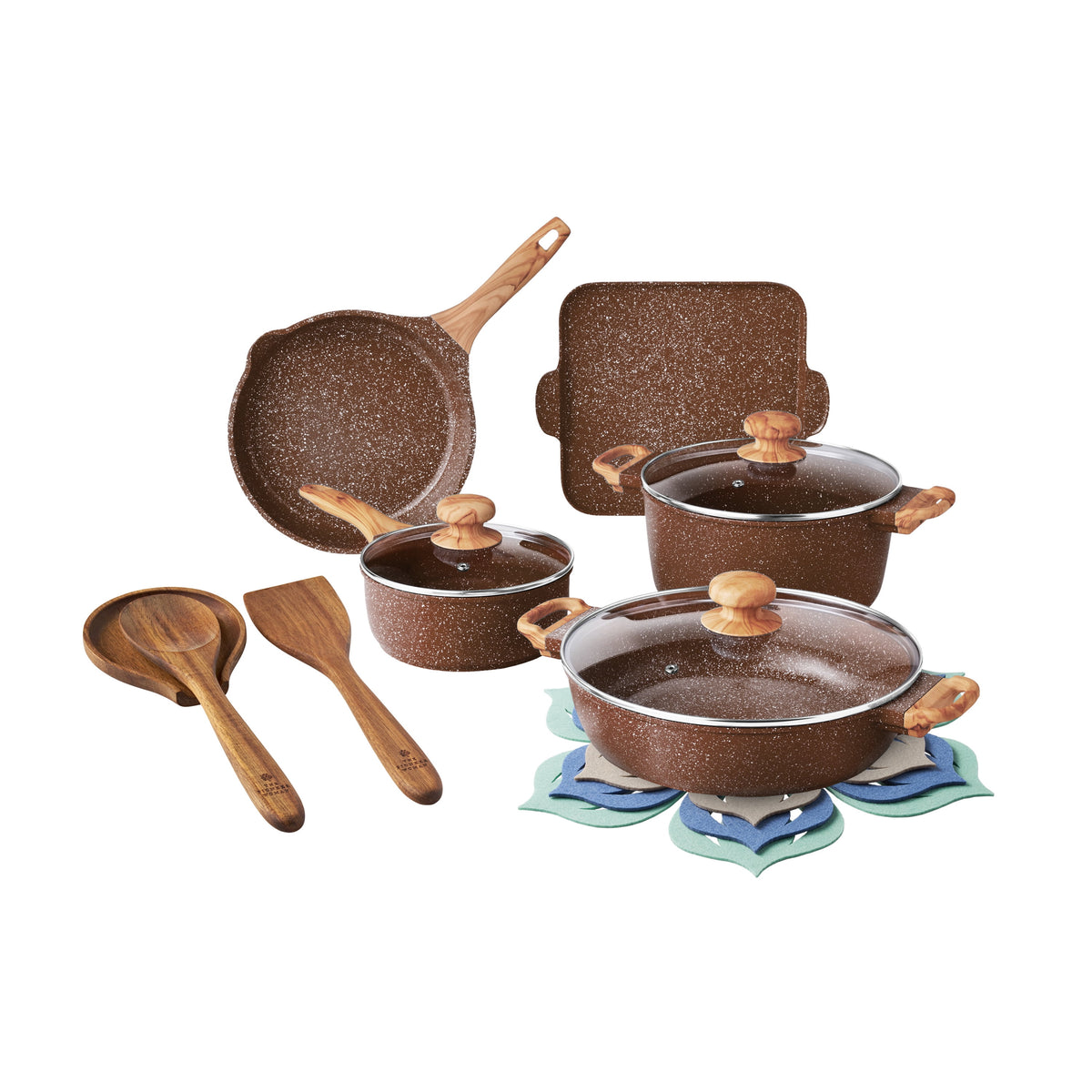 The Pioneer Woman Prairie Signature 14-Piece Cast Aluminum Cookware Set, Charcoal