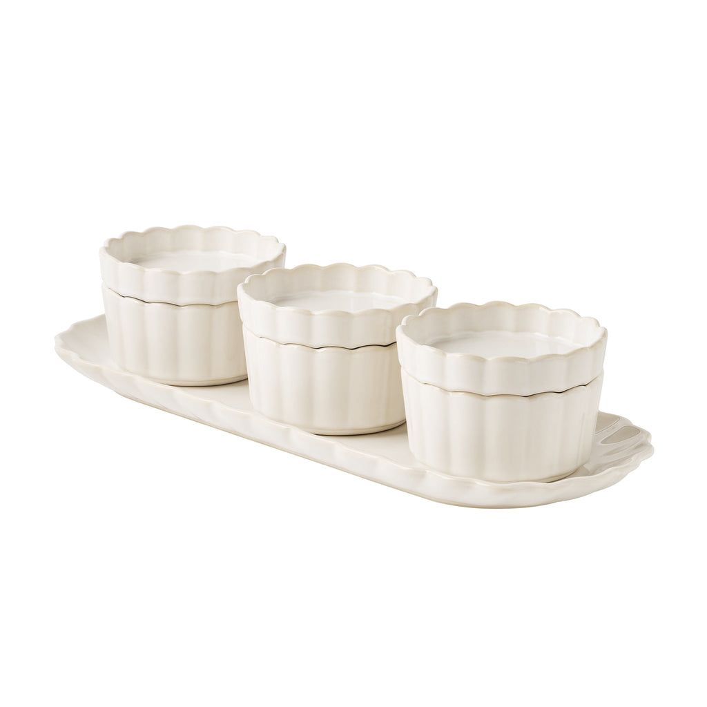 Cream Colette Tray with 3 Bowls with lids | Prairie Lane - View 1