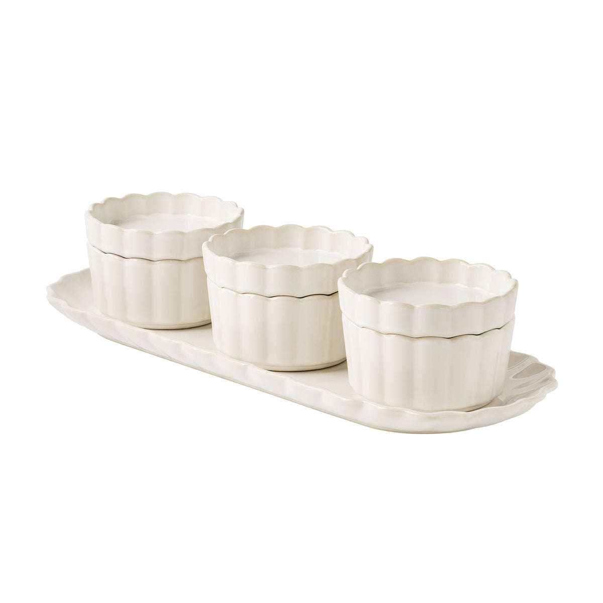 Cream Colette Tray with 3 Bowls with lids | Prairie Lane - View 1