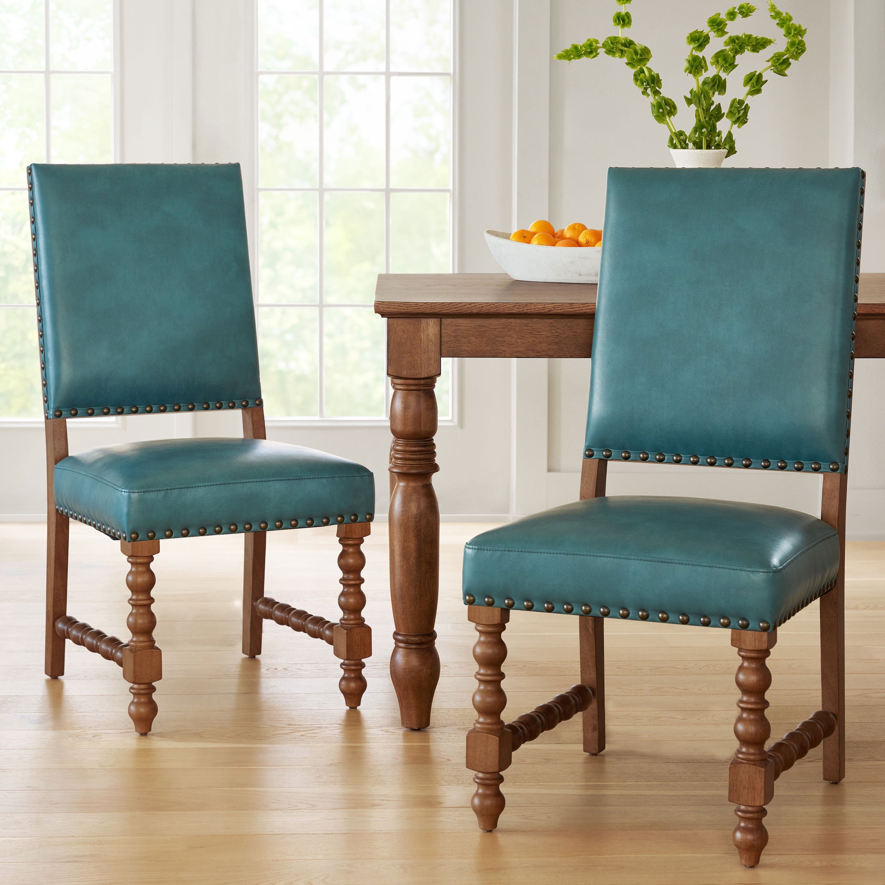 Harper Faux Leather Dining Chairs, Turquoise, Set of 2 | Prairie Lane - View 1