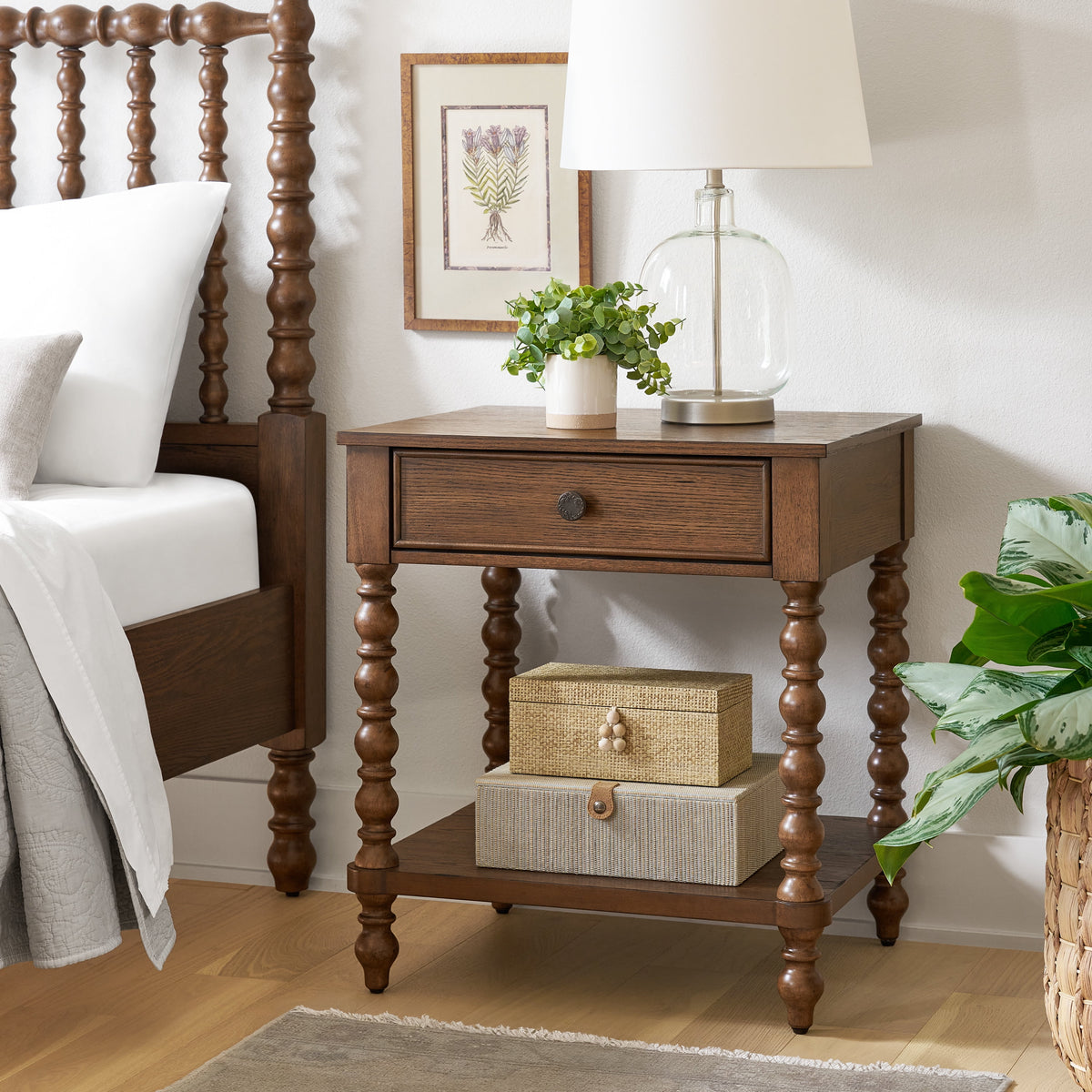 The Pioneer Woman Harper Spindle Nightstand with USB Charging Ports, Adults and Teens, White Finish