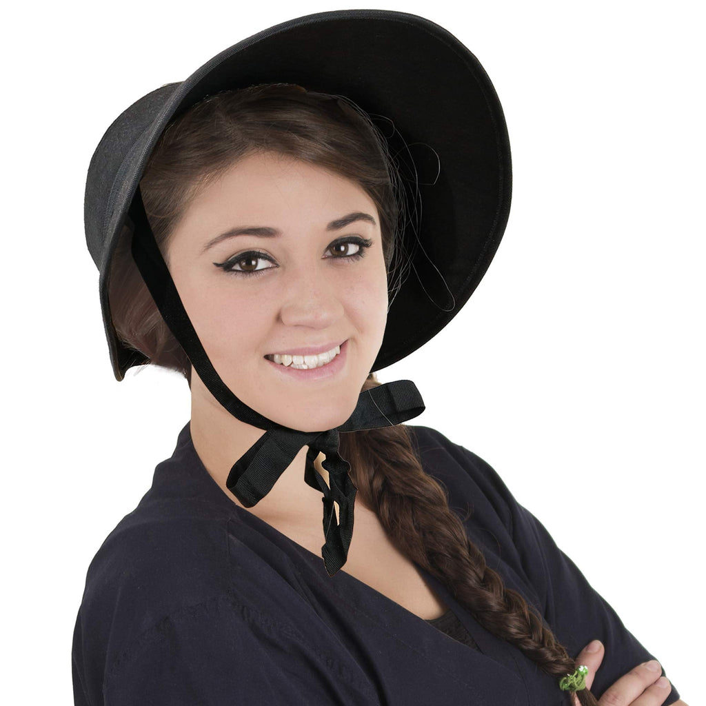 Skeleteen Vintage Old Fashioned Bonnet - Black Colonial Pioneer Prairie Felt | Prairie Lane - View 1