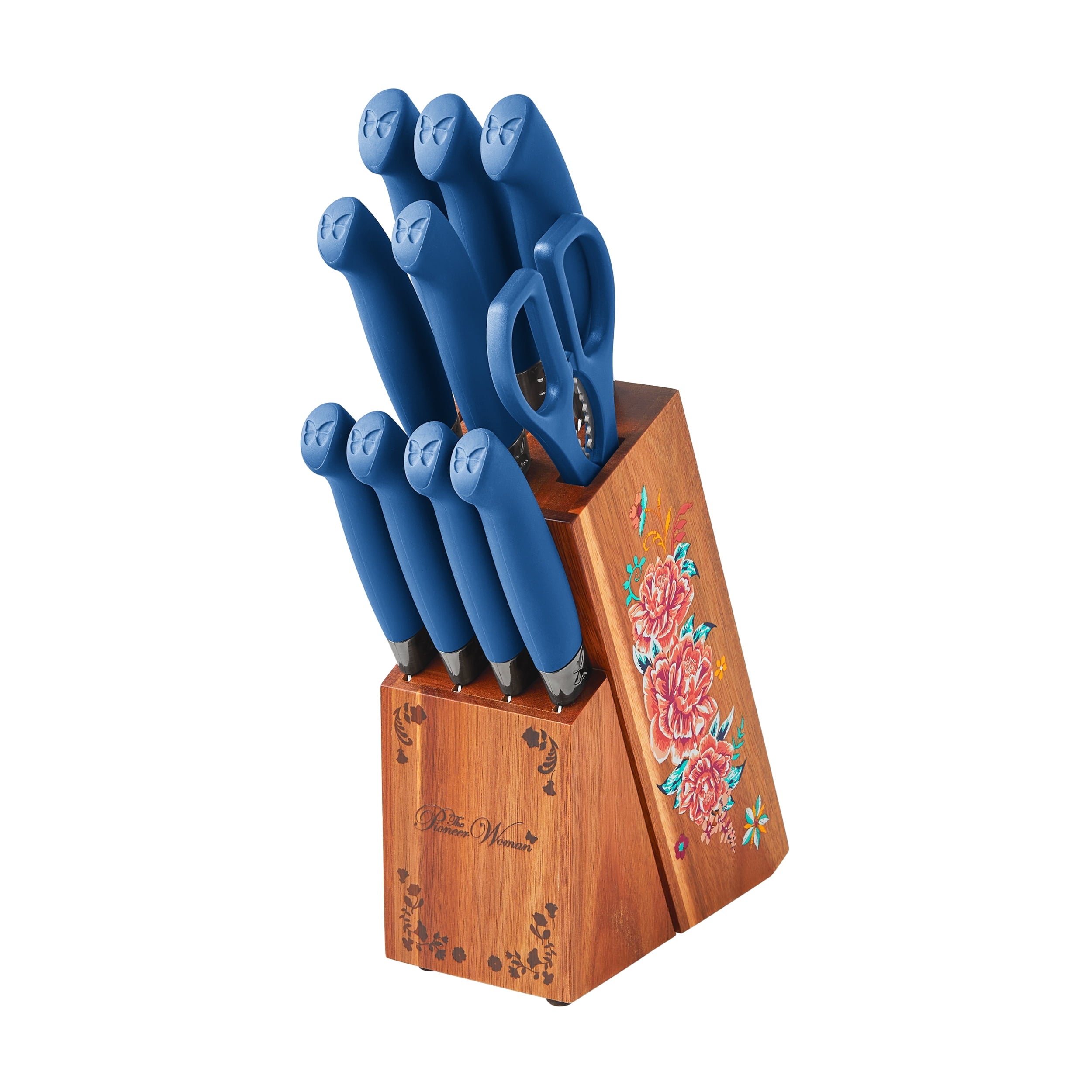 The Pioneer Woman Sweet Rose 11-Piece Stainless Steel Knife Block Set, Red