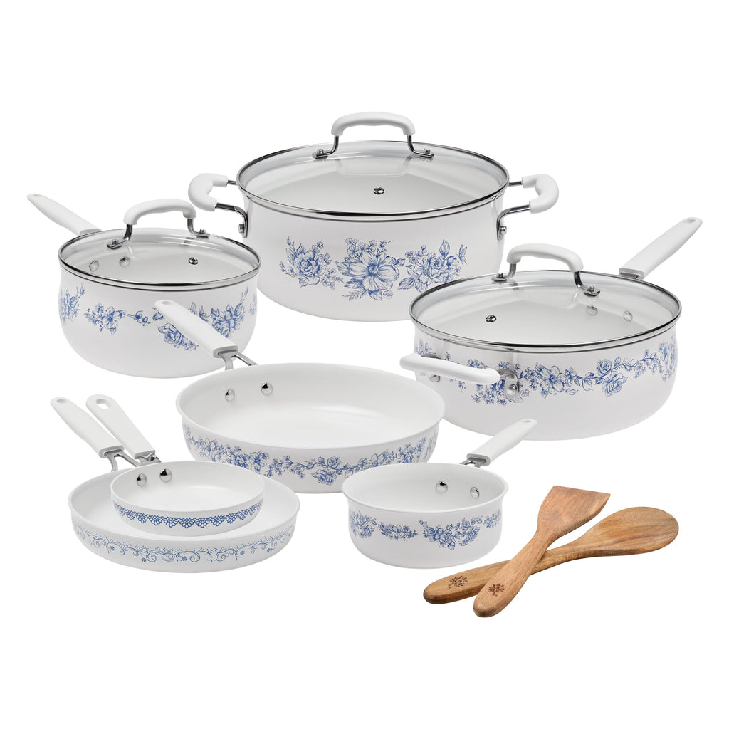 12-Piece Classic Ceramic Cookware Set, Agatha Blue | Prairie Lane - View 1
