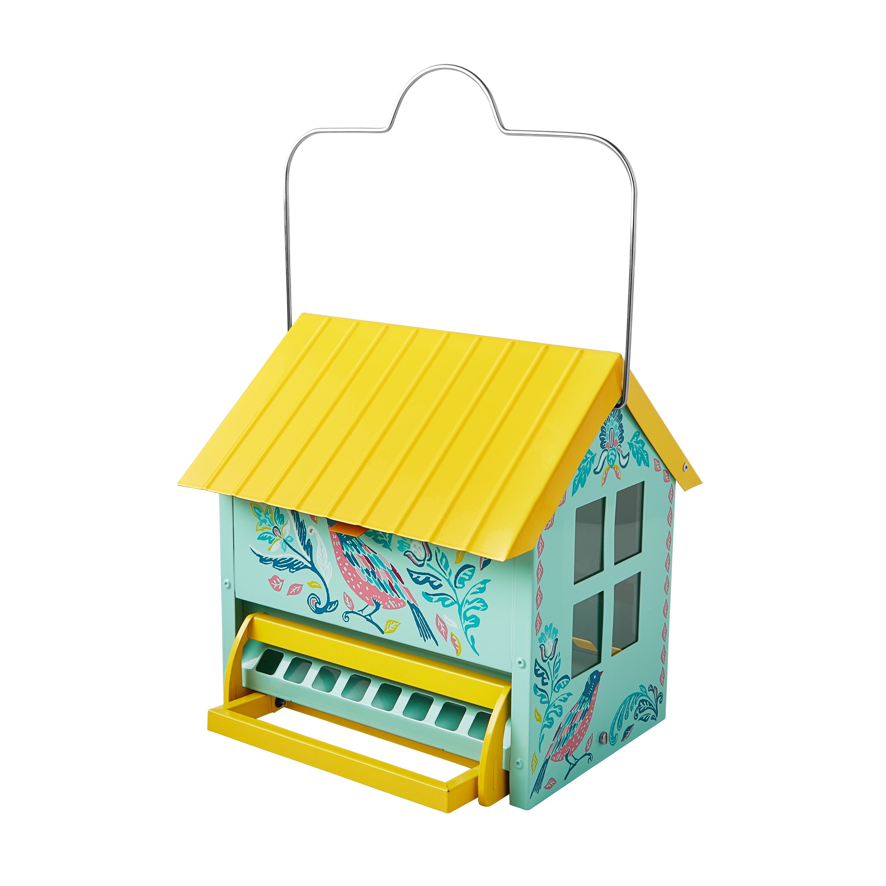 Bird Ogee Metal Squirrel Proof Hopper Bird Feeder 5.5QT , Teal Yellow | Prairie Lane - View 1