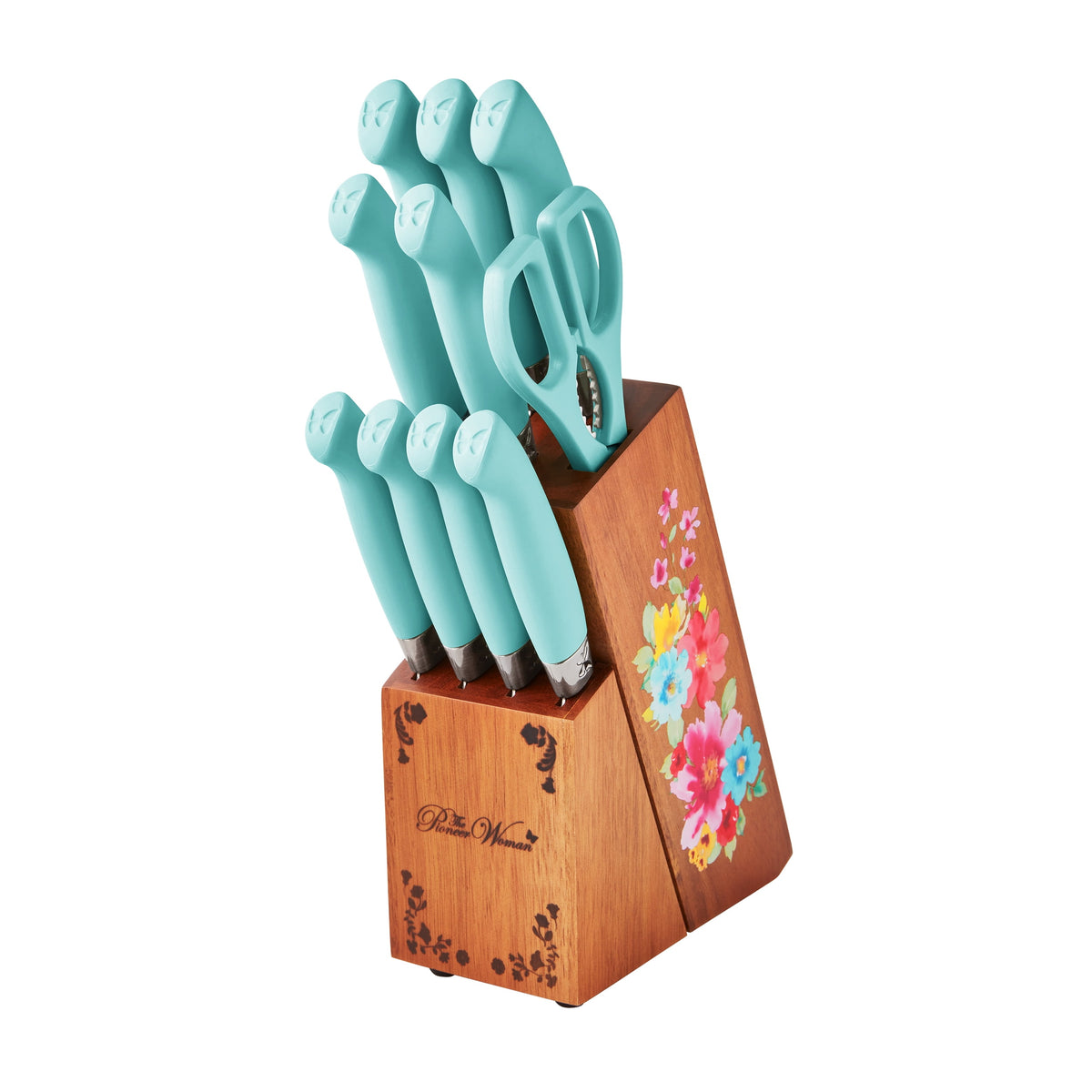 The Pioneer Woman Sweet Rose 11-Piece Stainless Steel Knife Block Set, Red