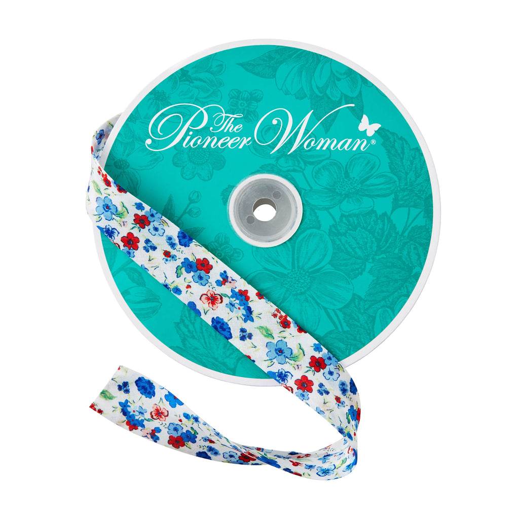 Vintage Floral White Double Fold Cotton Bias Tape Ribbon, 7/8" x 25 Yards | Prairie Lane