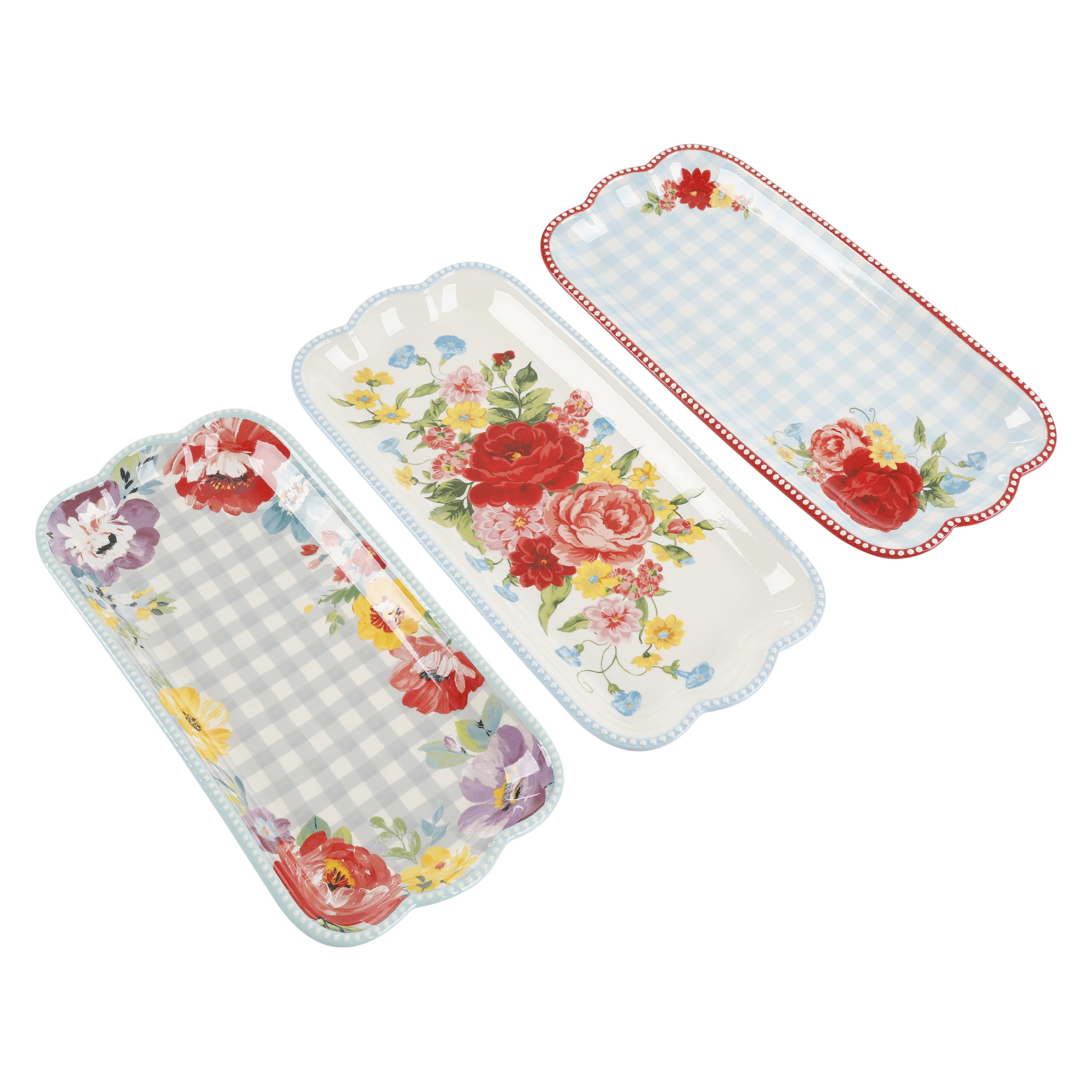 Floral Medley 3-Piece Ceramic Serving Platter Set | Prairie Lane - View 1