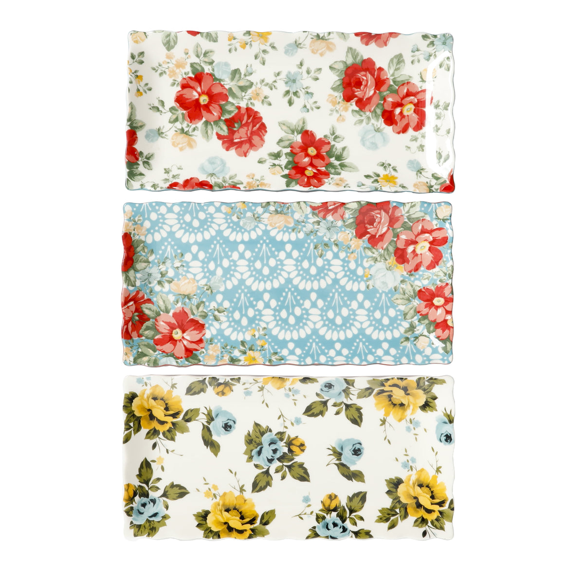 Floral Medley 12.3" Stoneware Serving Platters, 3-Piece Set | Prairie Lane - View 1