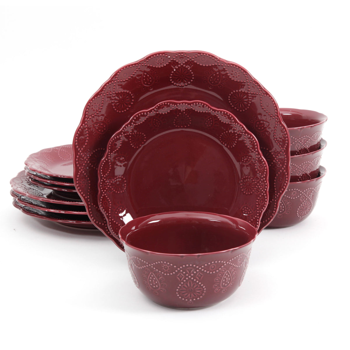 Cowgirl Lace 12-Piece Dinnerware Set, Red | Prairie Lane