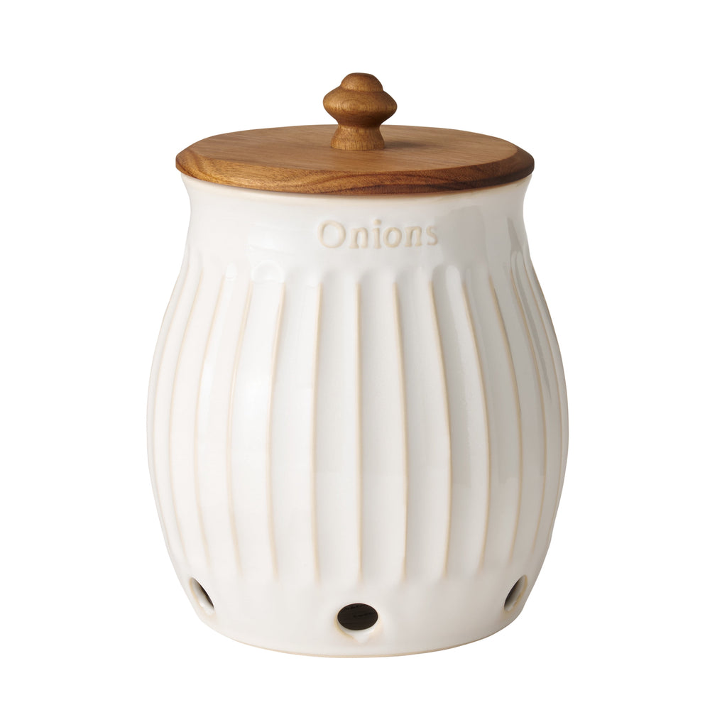 Colette Stoneware Onion Keeper, White | Prairie Lane - View 1