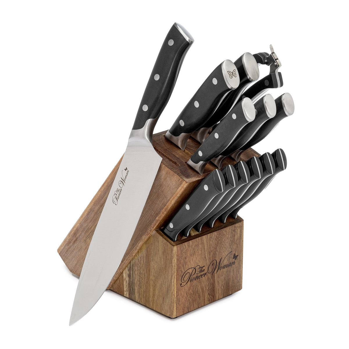 The Pioneer Woman Pioneer Signature 14-Piece Stainless Steel Knife Block Set, Gray