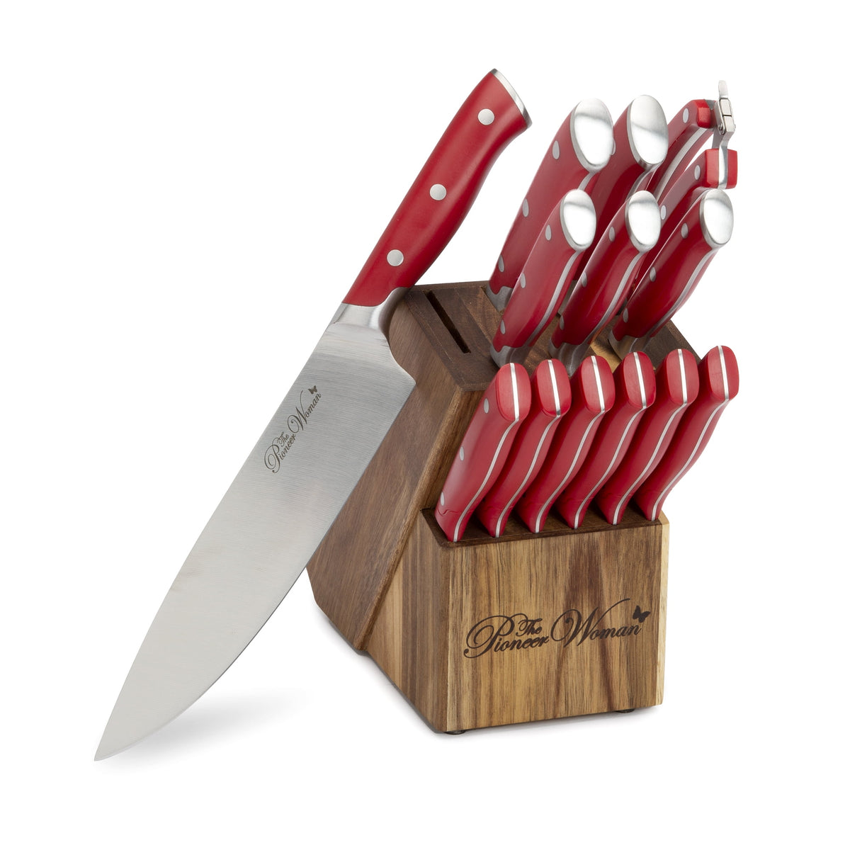 The Pioneer Woman Pioneer Signature 14-Piece Stainless Steel Knife Block Set, Gray