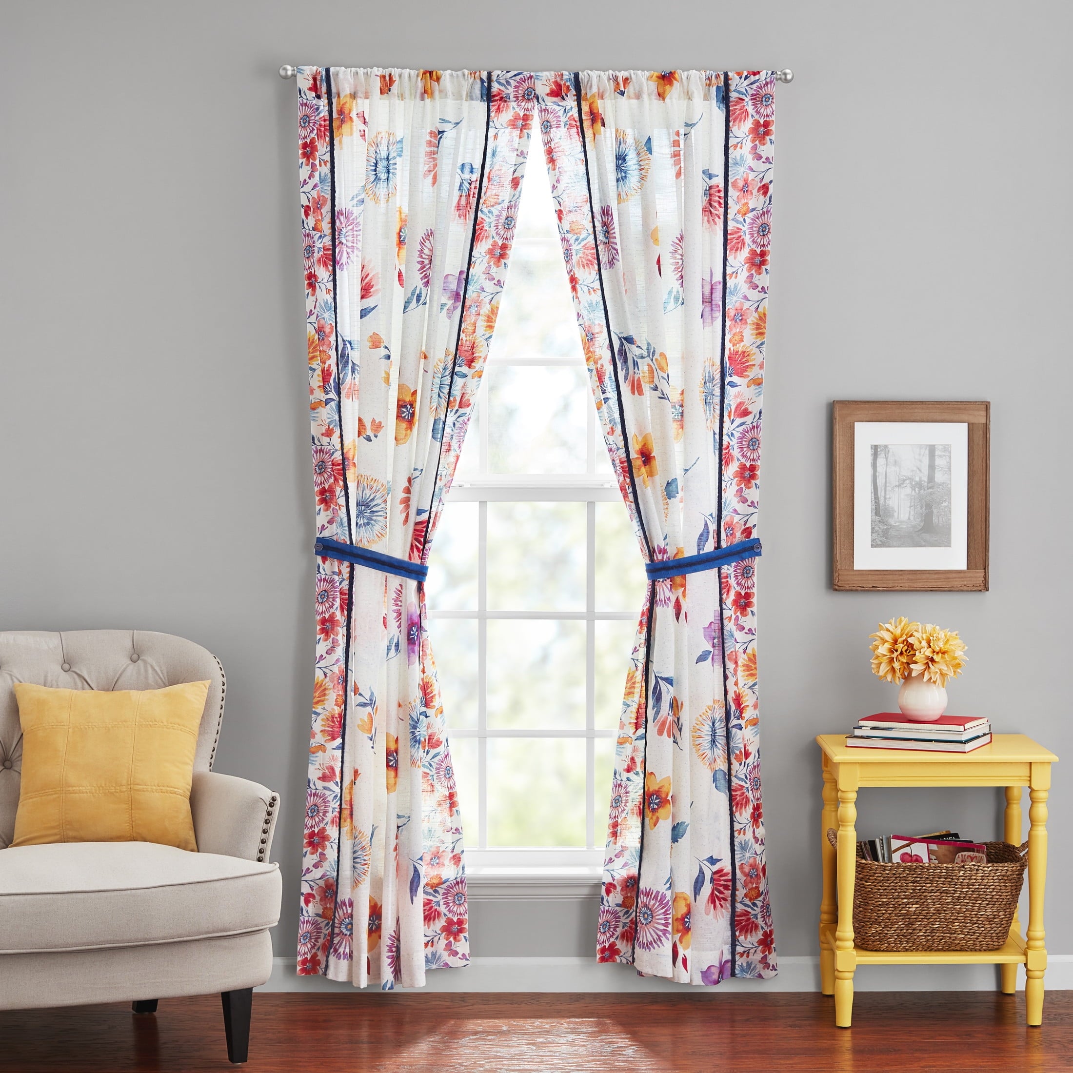 Sheer Cotton Curtain Panel, Floral,1 Panel, 50"W x 84"L | Prairie Lane - View 1