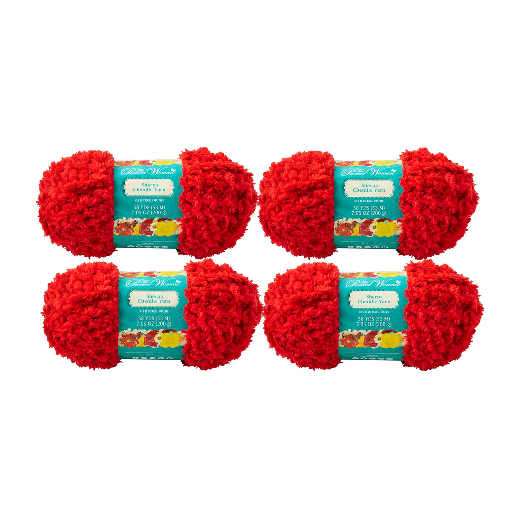 The Pioneer Woman Sherpa Chenille Red Yarn, 58 Yards, 4 Pack