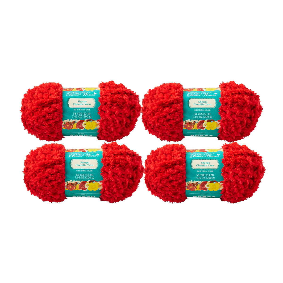 The Pioneer Woman Sherpa Chenille Red Yarn, 58 Yards, 4 Pack