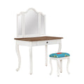 Vanity Set and Stool with Tri-Fold Mirror and Made With Solid Wood Frame, White | Prairie Lane - View 1