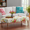 Vintage Floral Fabric Rectangular Ottoman, White | Prairie Lane - View 1