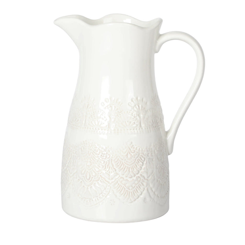 Vintage Lace Linen 9-inch Ceramic Pitcher | Prairie Lane - View 1
