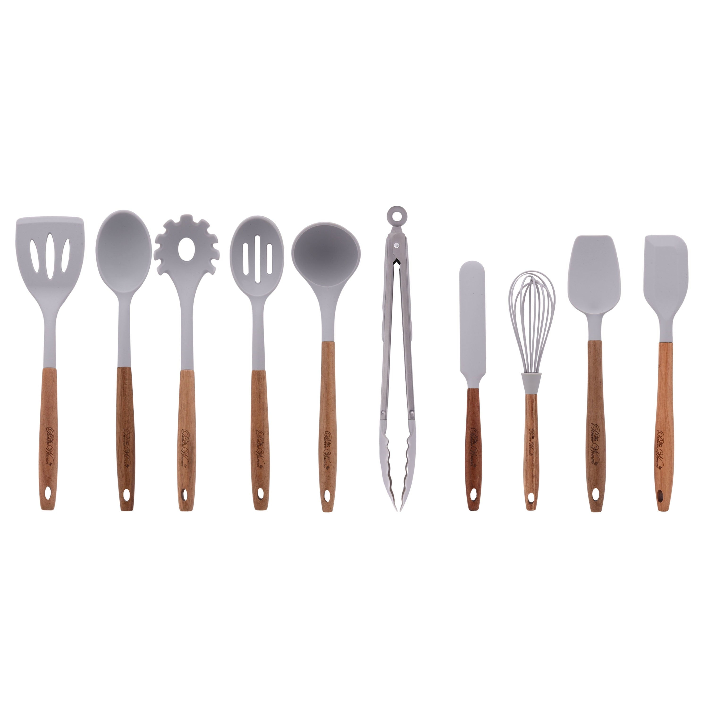 The Pioneer Woman 10-Piece Silicone and Acacia Wood Handle Cooking Utensils Set, Blue