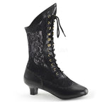 DAME-115 - 2" Heel, Blk Pu-Lace Victorian Ankle Boot, Lace, Pioneer-Blk | Prairie Lane - View 1