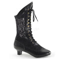 DAME-115 - 2" Heel, Blk Pu-Lace Victorian Ankle Boot, Lace, Pioneer-Blk | Prairie Lane
