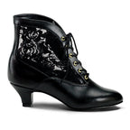 DAME-05 - 2" Heel, B.Pink Pu-Lace Victorian Ankle Boot, Lace Pioneer-Blk | Prairie Lane