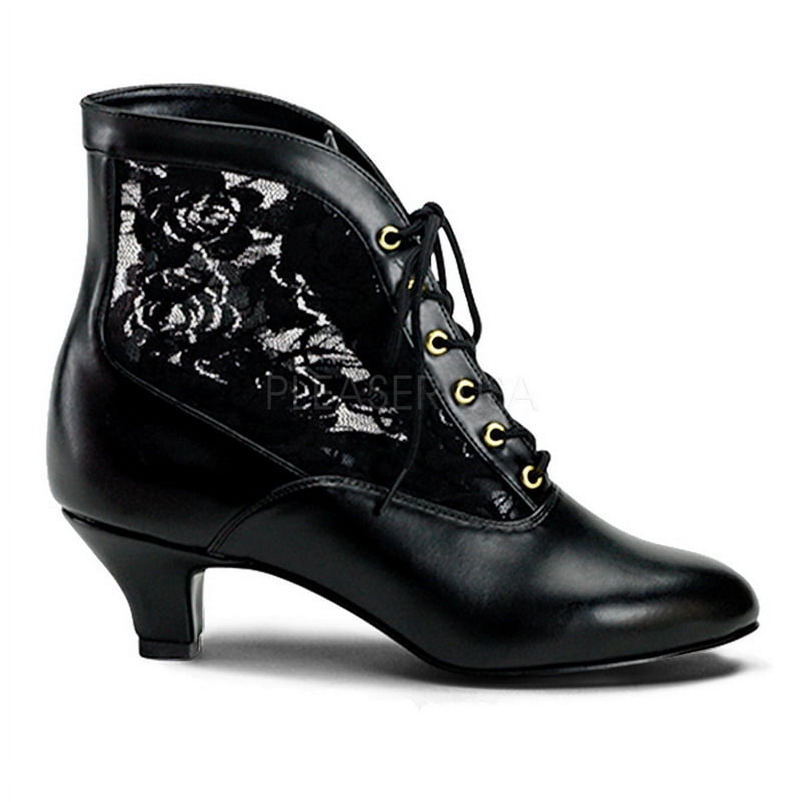 DAME-05 - 2" Heel, B.Pink Pu-Lace Victorian Ankle Boot, Lace Pioneer-Blk | Prairie Lane