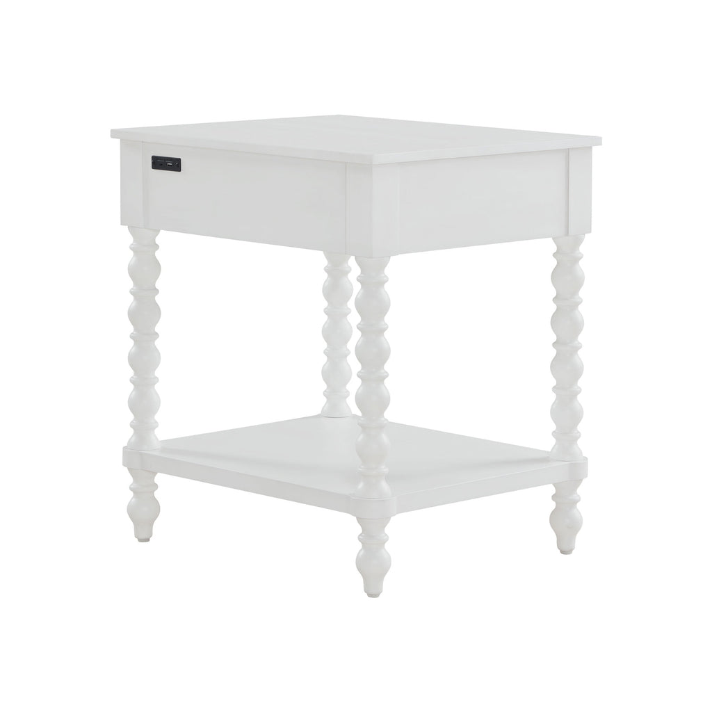 The Pioneer Woman Harper Spindle Nightstand with USB Charging Ports, Adults and Teens, White Finish